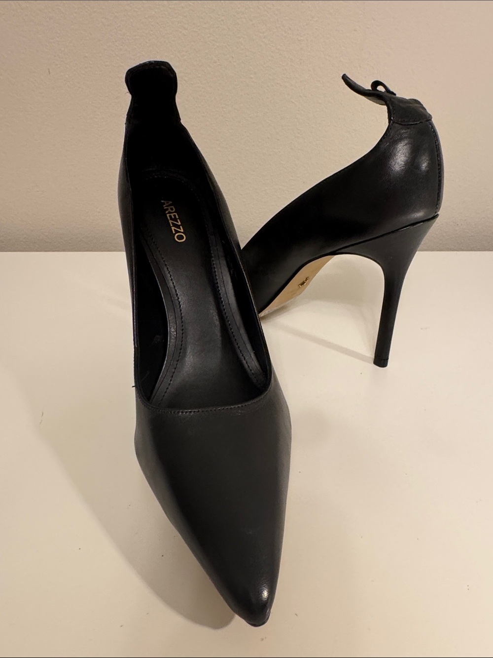 Arezzo Black Leather Pointed-Toe Stiletto Heels